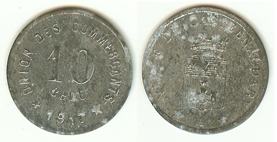 Castelnaudary(Aude) 10 Centimes(Zinc/nickel) 1917 VF